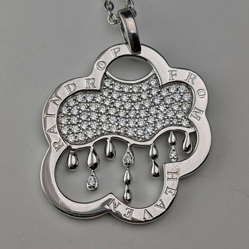 Vintage Sterling Silver Pendant with Rain and Cloud Design 13.5g with Necklace